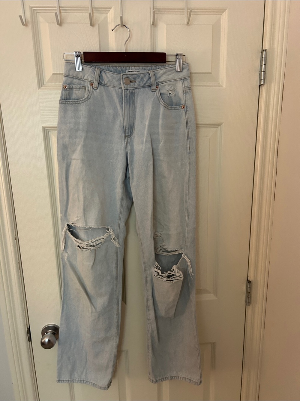 Garage Light Blue Ripped Straight-Leg Jeans